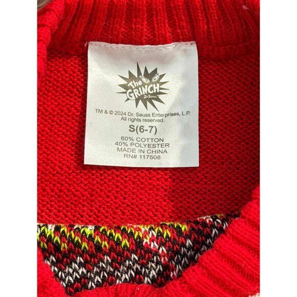 Dr. Seuss Grinch Christmas Holiday Sweater Pullover Size S 6/7 - Picture 3 of 5